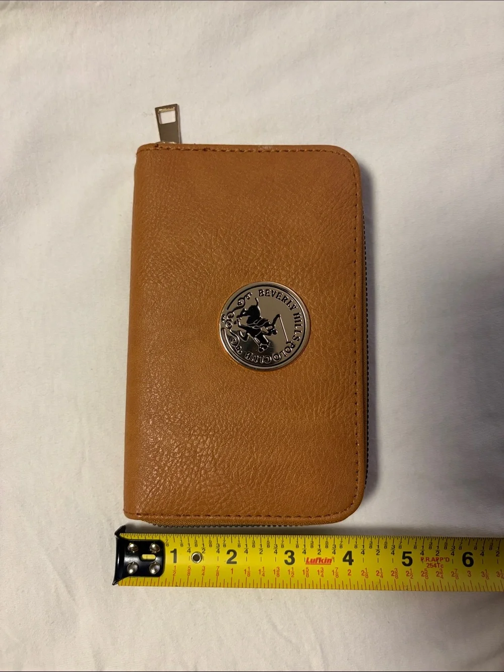 Beverly Hills Polo Club - Pebbled Tan Zip Card Holder with Round Metal Emblem